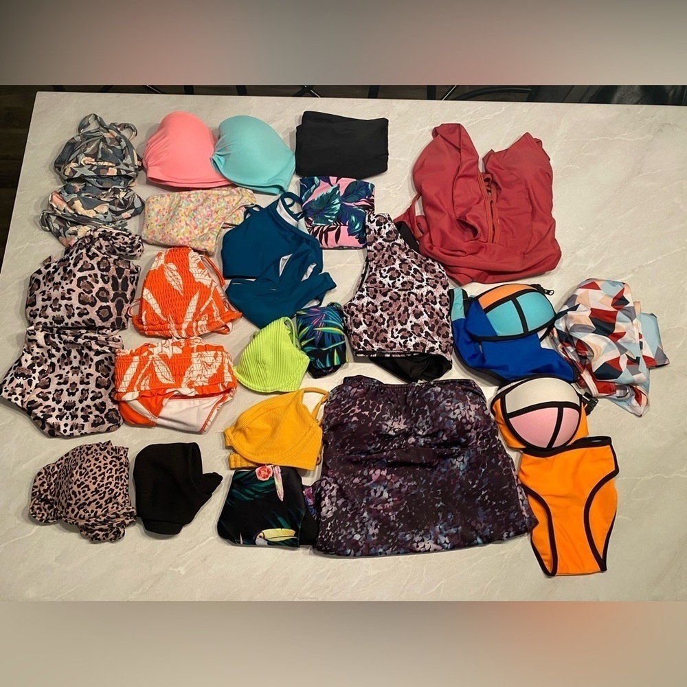 Lot of 15 Swimsuits Various Brands & Sizes XS-M Bikinis, one-piece, Cheeky, etc.